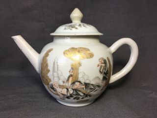 Chinese 18th C Export Grisaille And Gilt Porcelain Teapot Qianlong Period