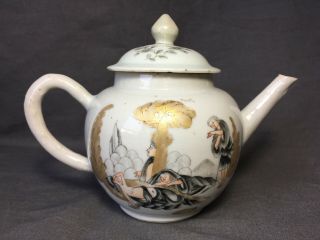 Chinese 18th C Export grisaille and gilt Porcelain Teapot Qianlong Period 3