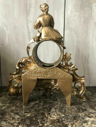 Rare Antique French Spelter Gilded Gilt Brass Figural Vintage Clock Case Mantel 3