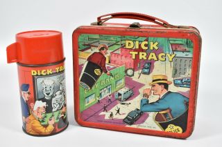 Vintage 1967 Dick Tracy Metal Lunch Box W/ Thermos Crime Stopper Aladdin