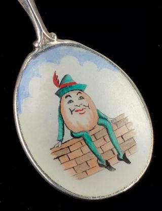 Vintage Antique Enamel Humpty Dumpty Hand Painted English Sterling Silver Spoon