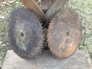 Pair Vintage Buzz Saw Mill Blade 20 " Dia Wood Cutting Log Farm Lumber Yard Decor