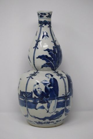 Early Chinese Blue And White Double Gourd Vase Large Size