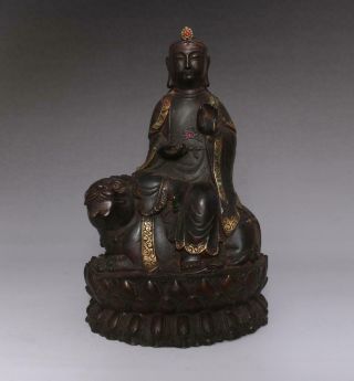 Perfect Old Antique Chinese Bronze Manjusri Buddha Statue - 27cm