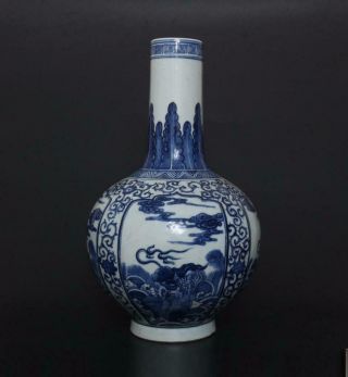 Antique Chinese Porcelain Blue And White Vase With Kylin - 40cm