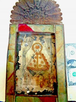 Rare Large Antique Vintage Tin Nicho Oaxaca Mexican Folk Fine Art Religion Jesus