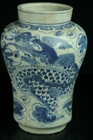 Oct342 Korean Blue&white Porcelain Dragon&cloud Pot Vase Jar