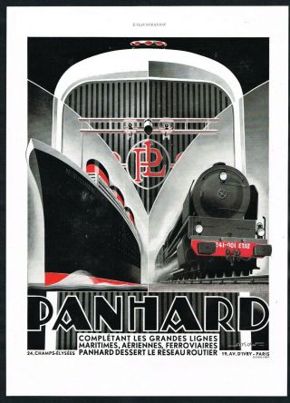 Panhard Ad Auto Steam Ship Art Deco Travel 1930s Vintage Print Ad Retro