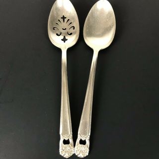 1847 Rogers Bros Eternally Yours Pierced Serving Spoon 8.  5 Set Of 2