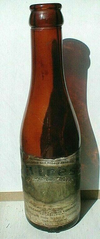 Circa 1900 Hires Root Beer Soda Bottle,  Richmond Soda Water & Bottling Co.  Cal.