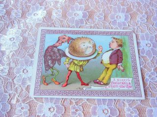 Victorian Christmas Card/anthropomorphic Turkey & Pudding/goodall