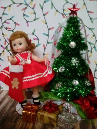 Vintage Madame Alexander Wendy - Kin Doll In Tagged Red Dress And Christmas