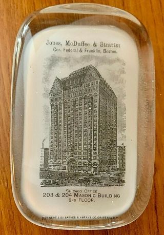 Vintage Glass Paperweight Jones,  Mcduffie & Stratton,  Masonic Bldg,  Chicago