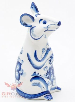 Gzhel Big Mouse Rat Porcelain Figurine Souvenir Handmade Гжель Symbol 2020 Year