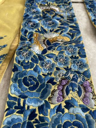 Antique Chinese Silk Hand - Embroidered Panel - Stitched Asian Textile Robe Edge