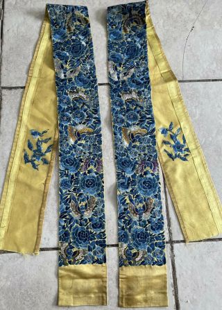 Antique Chinese Silk Hand - Embroidered Panel - stitched asian textile Robe Edge 2
