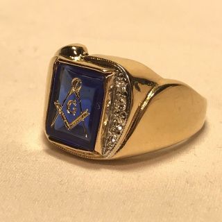 Masonic Lodge Ring Blue Square Stone 18k Hge Gold Style Size 9 Usa Made
