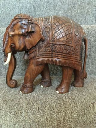 Vintage Indian Carved Wooden Elephant