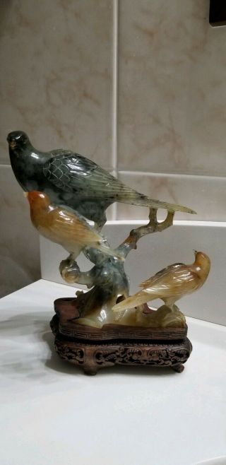 Fine Chinese Carved Jade Phoenix Birds Ca 1920 