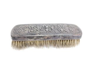 Vintage Antique Horse Hair Grooming Brush.  Sterling Silver,  Flower Embossed