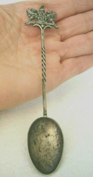 Antique Rare Solid Sterling Silver Armorial Teaspoon Maker Cf Fs Winged Lions
