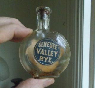 1890 Tiny 3 1/2 " Pumpkinseed Whiskey Flask With Label Genesee Valley Rye