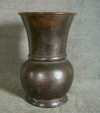 Old Chinese Hu Form Hand Hammered Copper Vase 9.  75 " Heavy Black Patina Wine Jar