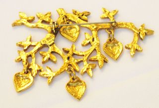Georges Rech Paris signed Pin Brooch Vintage gilt metal floral dangle heart 3