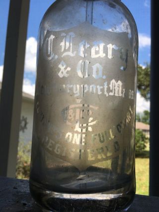 C.  Leary & Co.  Vintage Etched Glass Seltzer Bottle Newburyport Mass.  Advertising