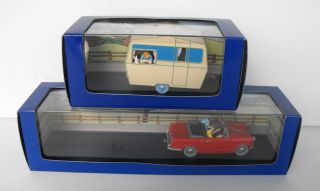 Rare Tintin Snowy Car Atlas Die - Cast Herald Caravan 28 Triumph 29 2004