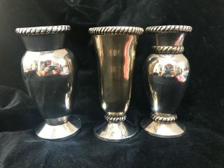 Set Of Three (3) Vintage Pottery Barn Silver Plate Vases Retired,  Small 5 "