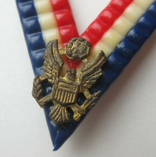 Vtg 40s WWII V for Victory US Army Celluloid Flag Sweet Heart Homefront Brooch 3