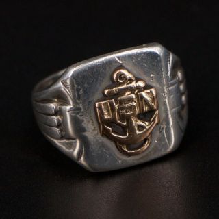 Vtg Sterling Silver Wwii Clark Coombs Us Navy Anchor Signet Ring Size 6.  25 - 7g