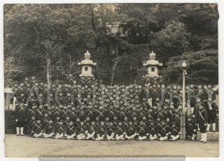 Wwii Japanese Photo: Navy Marine Soldiers At Temple