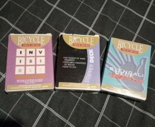 3 Packs Bicycle Trick Decks Invisible,  Stripper & Svengali Cards Daryl