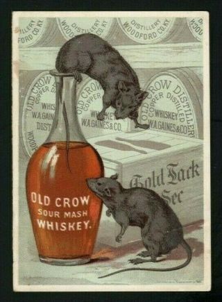 Scarce 1880s Trade Card - Old Crow Kentucky Sour Mash Whiskey - Rats