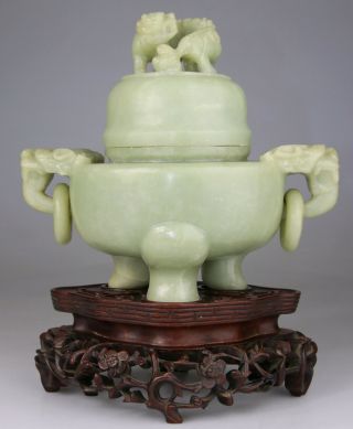 Antique Rare Chinese Serpentine Carved Censer Incense Burner Bowl - Qing 19th C