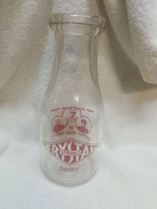 Crystal Spring Dairy Pyro Pint Milk Bottle Military York Pa Littlestown Adams Co
