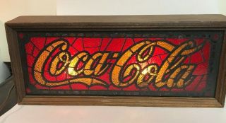 Vintage Coca Cola Lighted Faux Stained Glass Style Sign