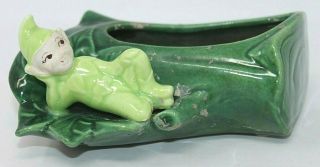 Vintage Treasure Craft Ceramic Elf Pixie Planter,  5 1/2 " Lt Dk Green,  As Found