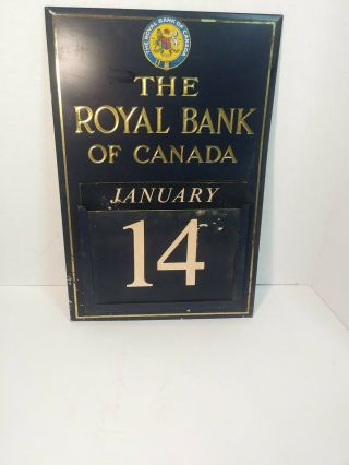 Vintage The Royal Bank Of Canada Metal Advertising Calendar Made In England (d1)
