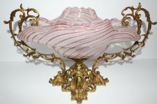 Vintage Venetian Murano Pink Art Glass Bowl Footed Dish