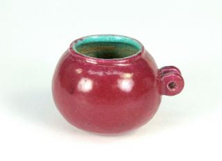 Antique Qianlong Chinese Porcelain Bird Feeder Ox Blood & Turquoise Bowl