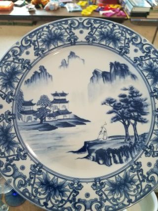 Chinese Porcelain Plates Blue & White Canton Ware.  Service Of 8