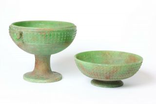 Chinese Old Covered Green Glass Bowl On Pedestal,  China