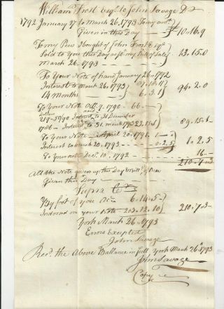 1793 York Maine Deed/document,  Frost - Savage Family