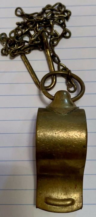Vintage WWII REGULATION US ARMY BRASS TRENCH WHISTLE With CHAIN Cork Ball 2