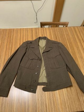 Vintage Brown Olive Military Jacket Coat Size 38R WWII Bedford 1944 2