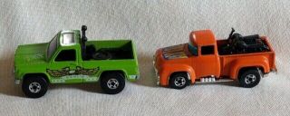 2 Hot Wheels Pick Up Trucks 1977 Chevy Bywayman 4x4 & 1973 Hi Tail Hauler Bw