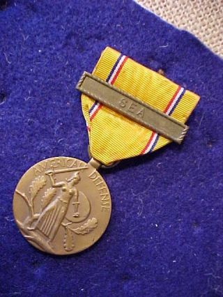 Wwii Us American Defense Medal With Sea Clasp